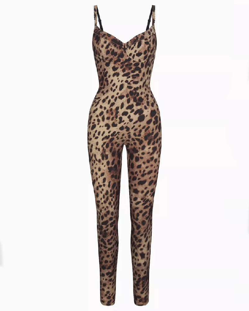 Mia™ Modieuze Mouwloze Luipaard Jumpsuit