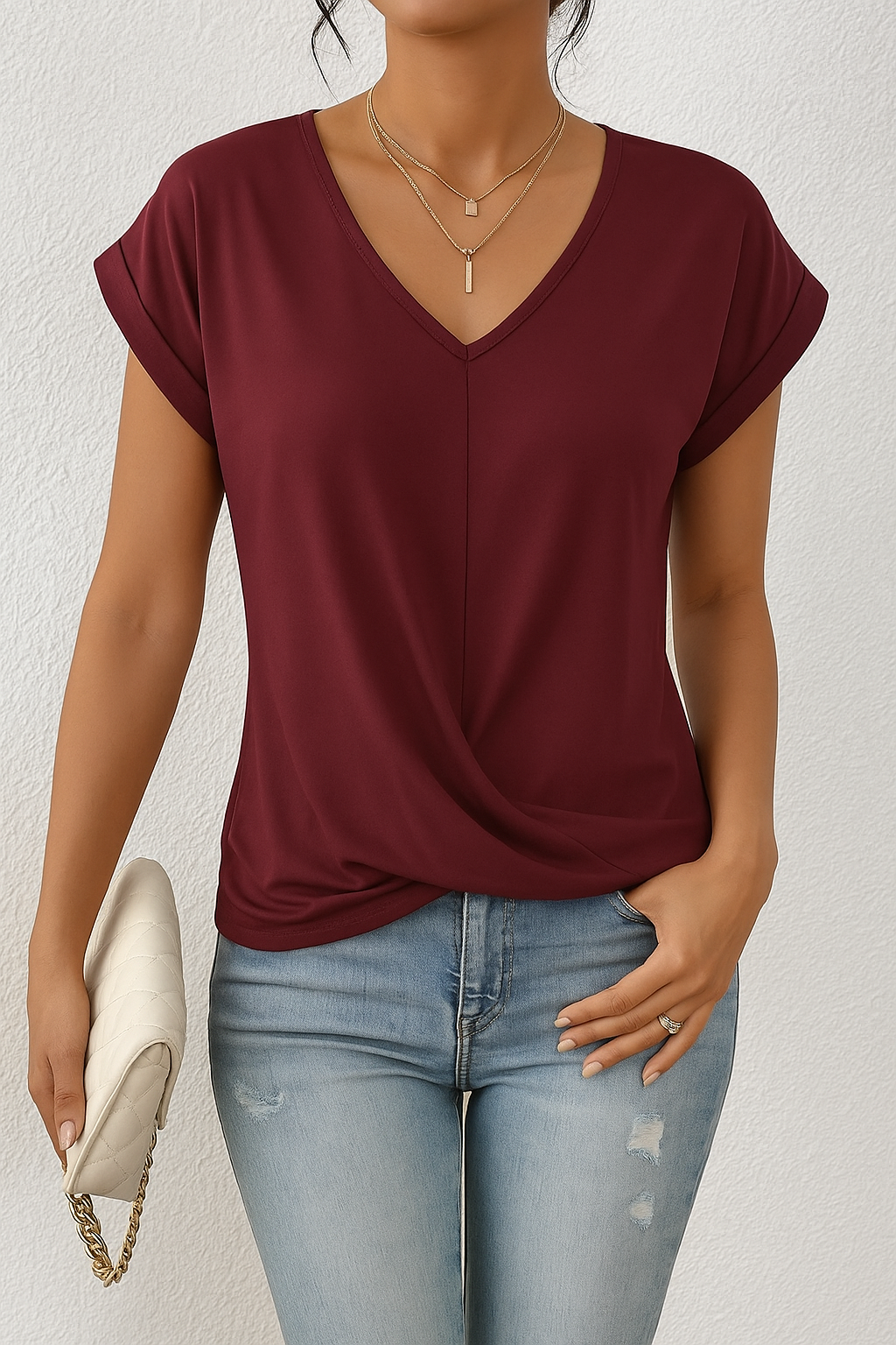 Valeria™ V-hals overhemd met kanten accent