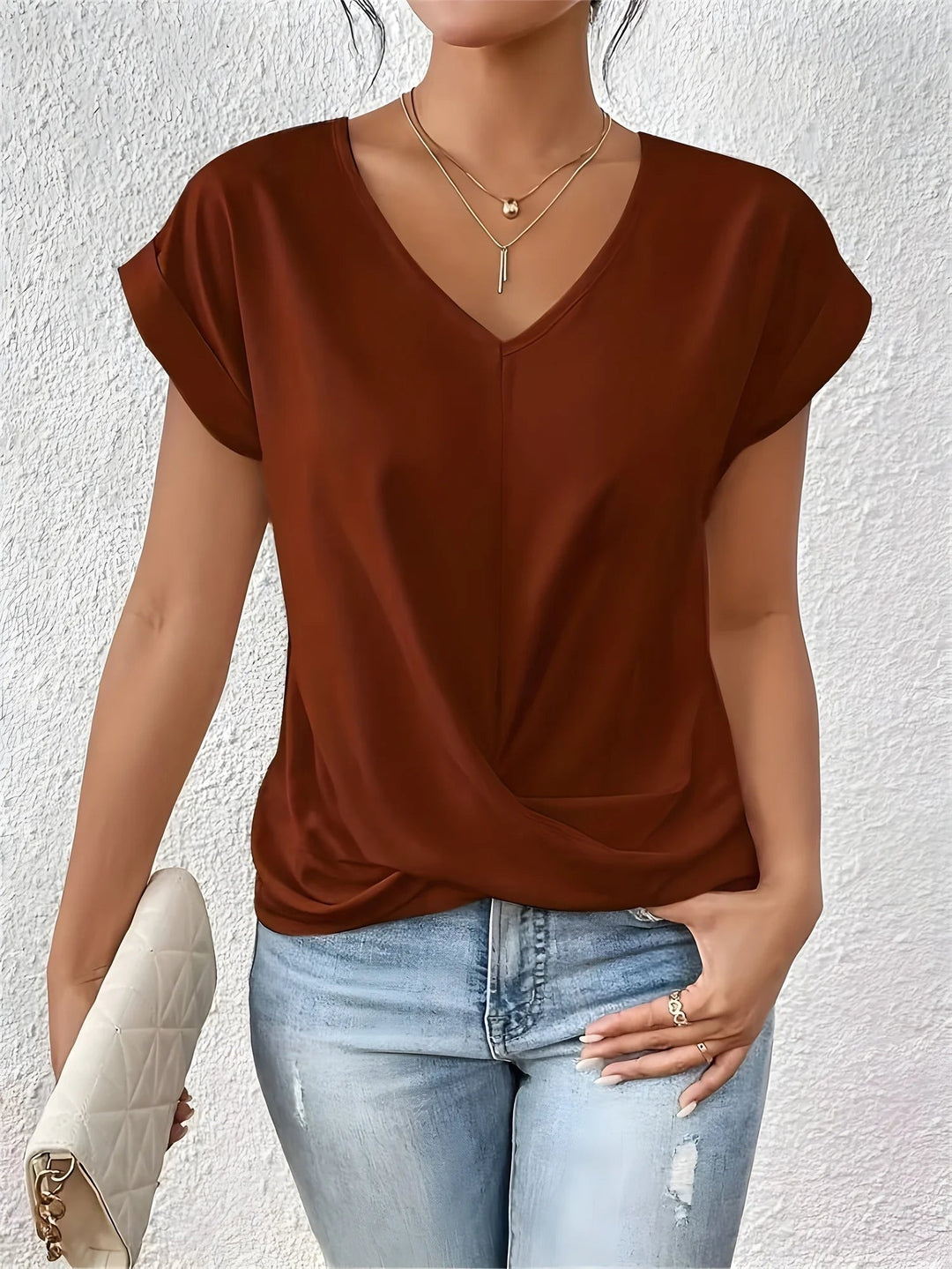 Valeria™ V-hals overhemd met kanten accent