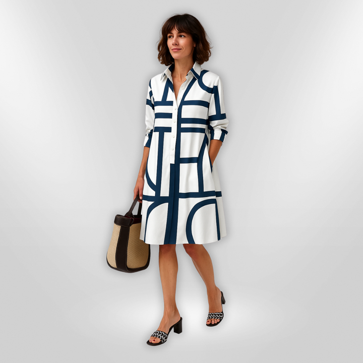 Bea™ midi-jurk met moderne geometrische print