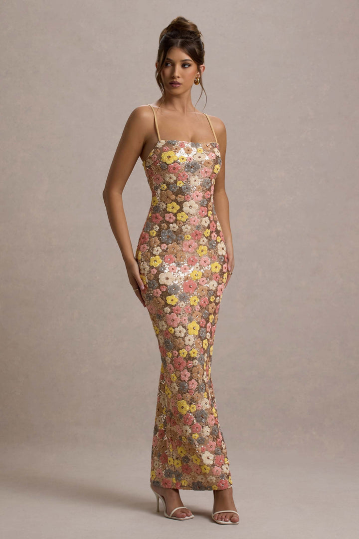 Daria™ Bloemen Maxi-jurk met fonkelende pailletten