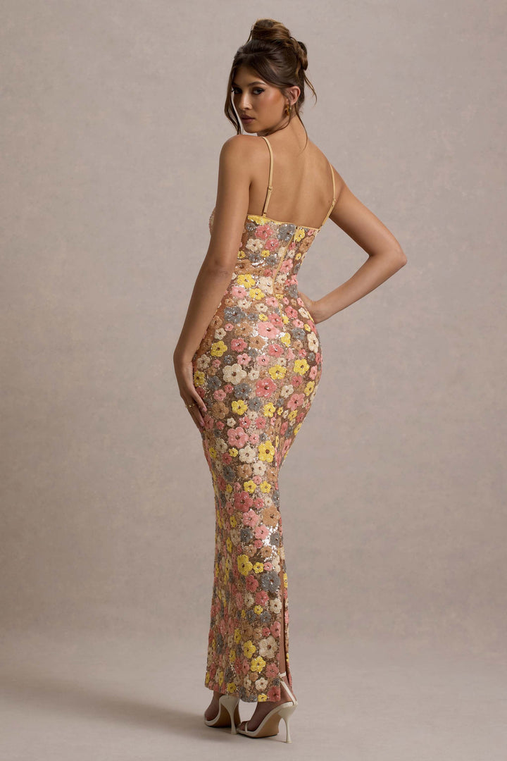 Daria™ Bloemen Maxi-jurk met fonkelende pailletten