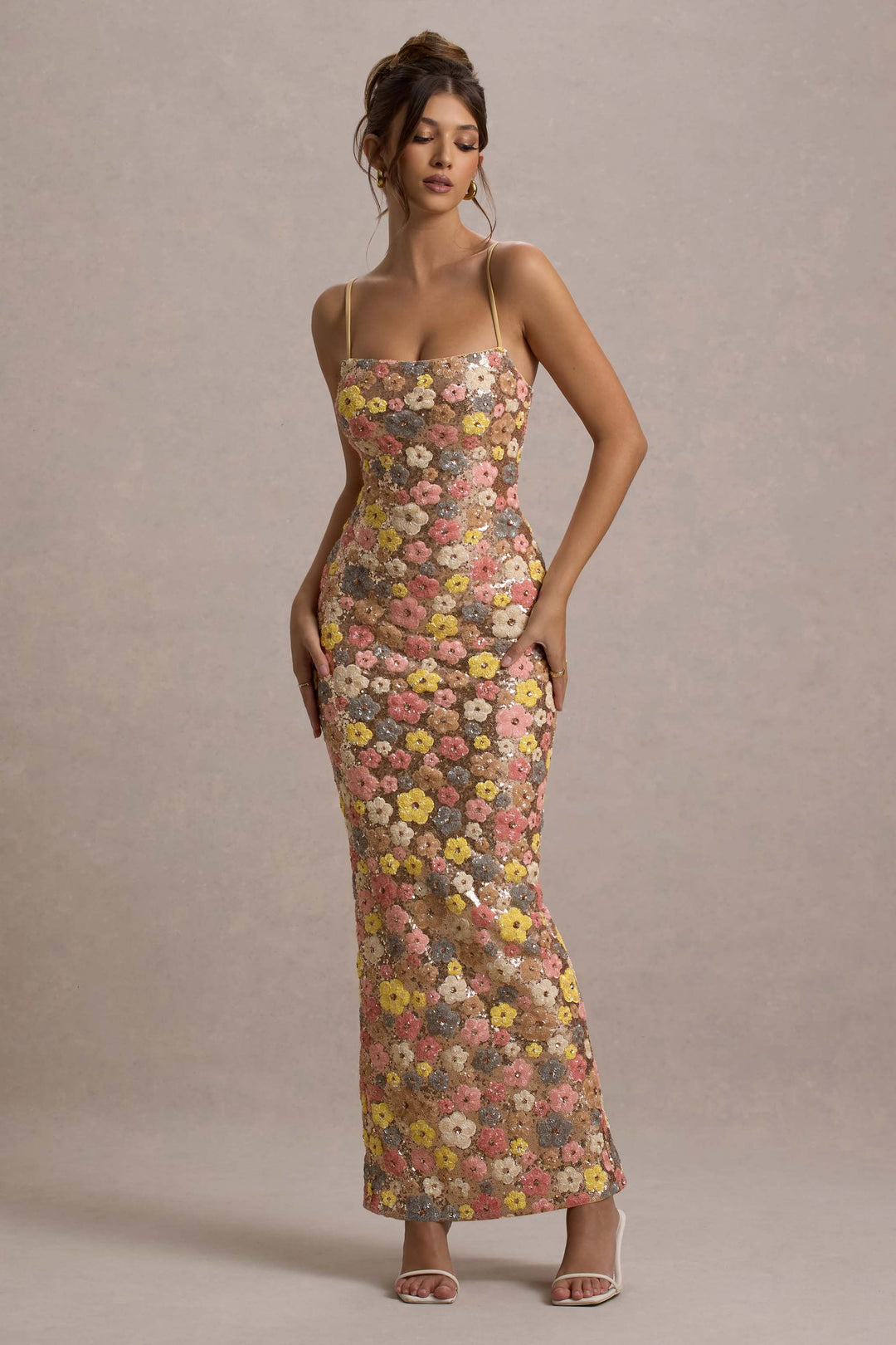 Daria™ Bloemen Maxi-jurk met fonkelende pailletten