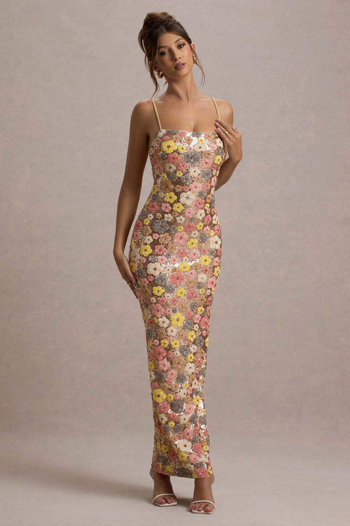 Daria™ Bloemen Maxi-jurk met fonkelende pailletten