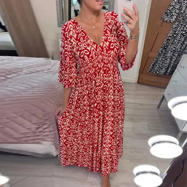 Darya™ jurk met print en V-hals