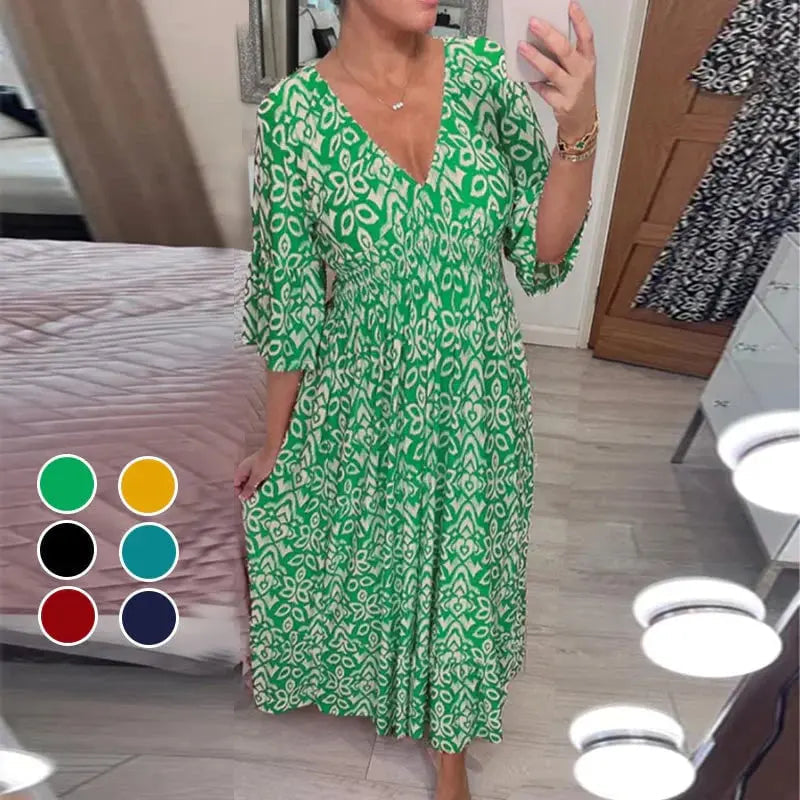 Darya™ jurk met print en V-hals