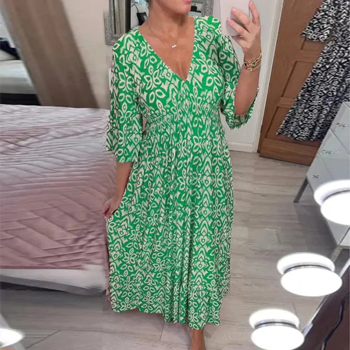 Darya™ jurk met print en V-hals