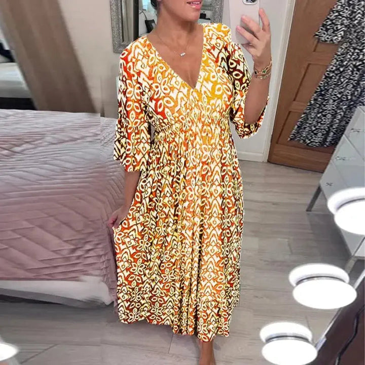Darya™ jurk met print en V-hals