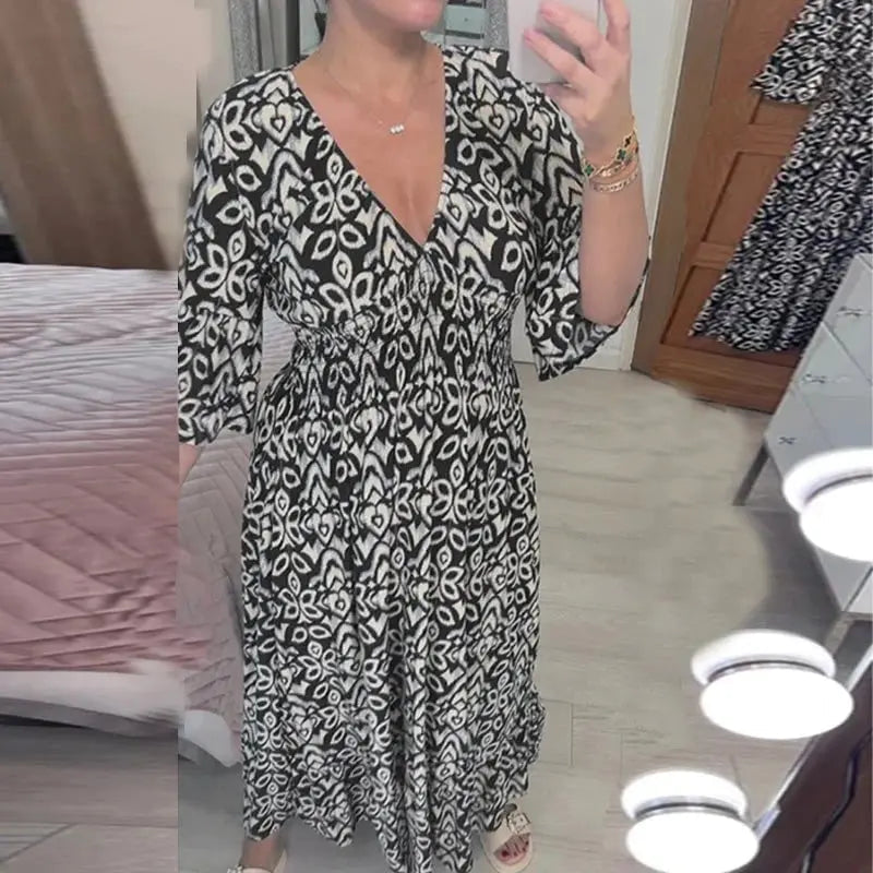 Darya™ jurk met print en V-hals