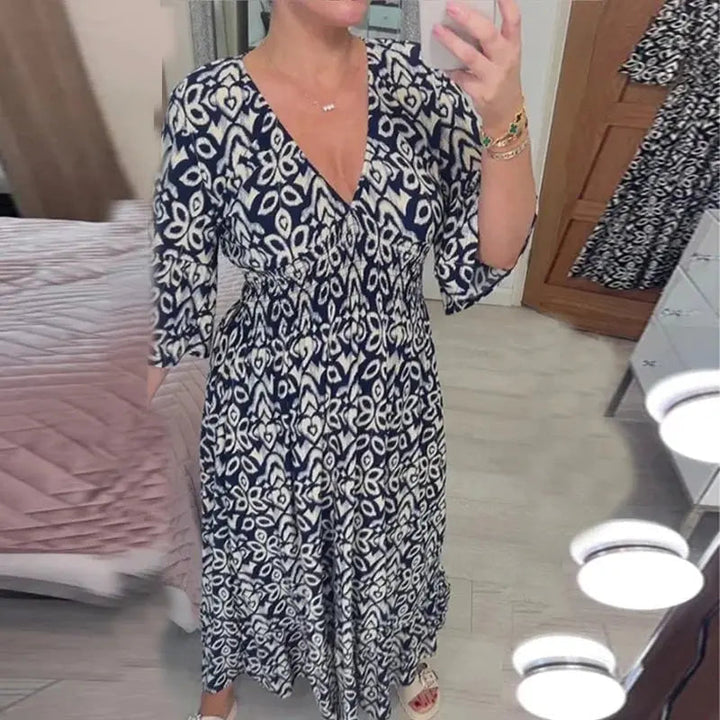 Darya™ jurk met print en V-hals