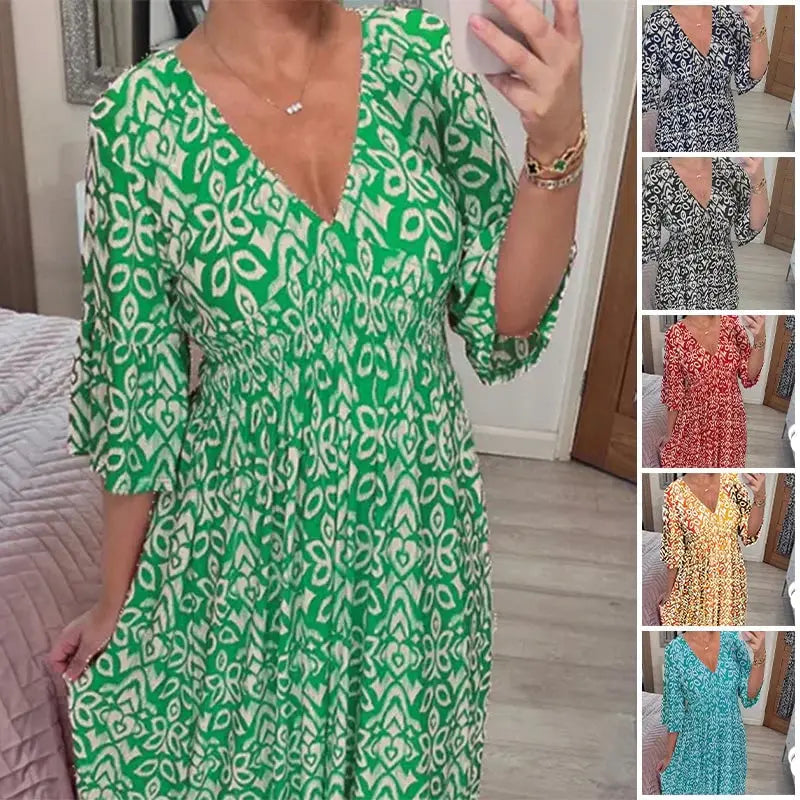Darya™ jurk met print en V-hals