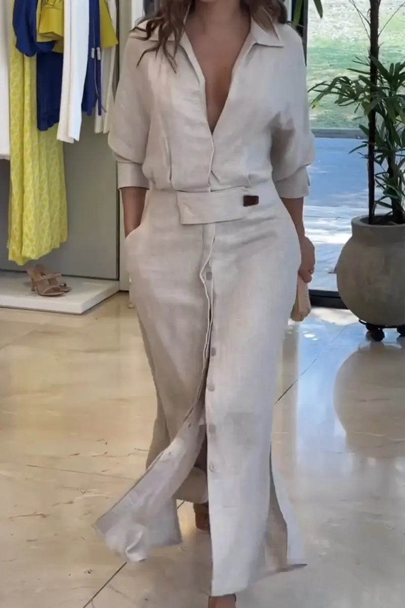 Jeanina™ maxi-jurk met V-hals