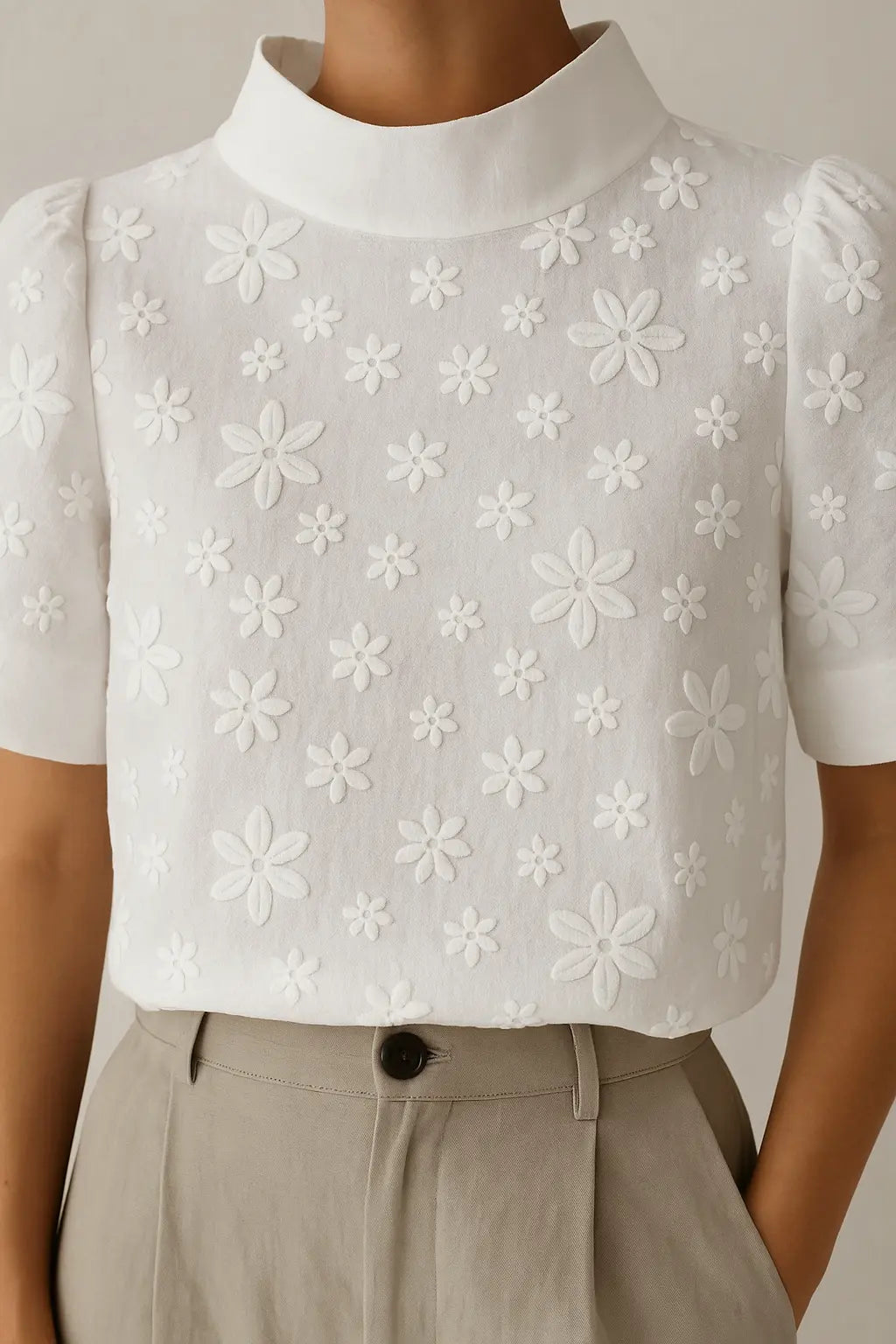 Léana™ geborduurde blouse met hoge kraag