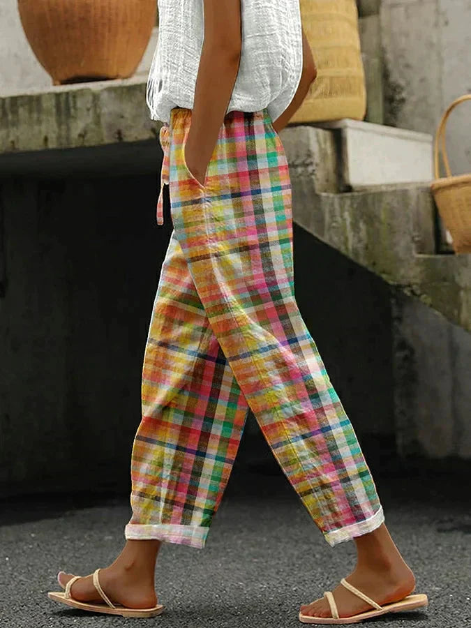 Runa™ pantalon met strik en elastische tailleband