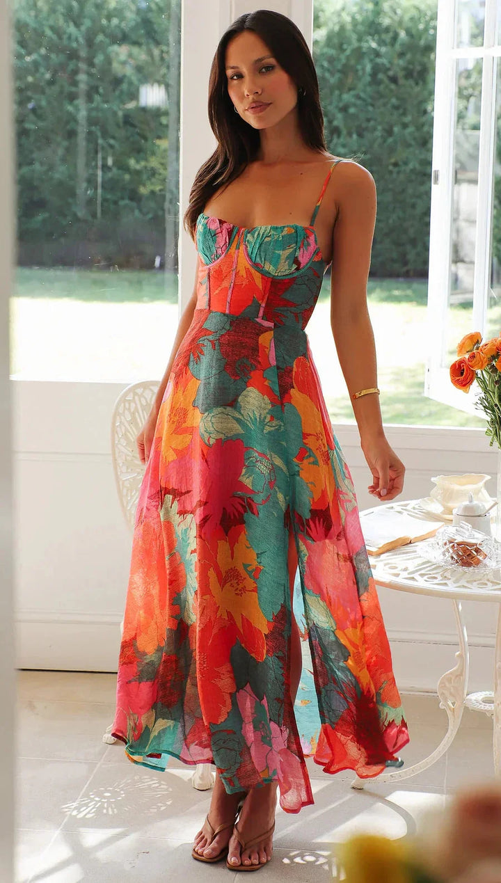Selara™ jurk met bandjes en bloemenprint