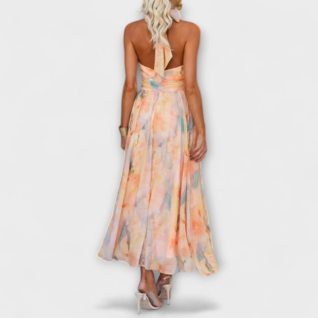 Sera™ Maxi-jurk met Halterkraag en Boheems Patroon