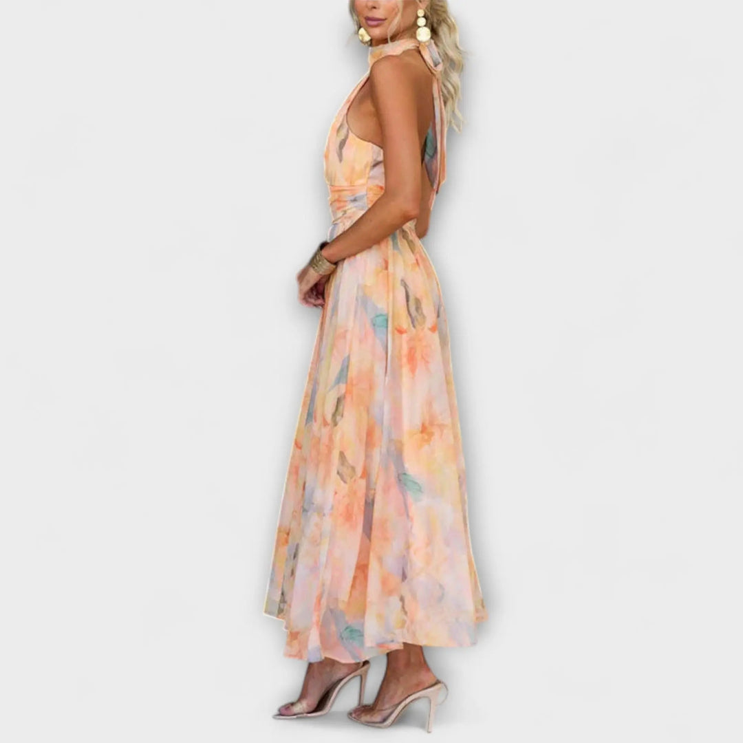 Sera™ Maxi-jurk met Halterkraag en Boheems Patroon