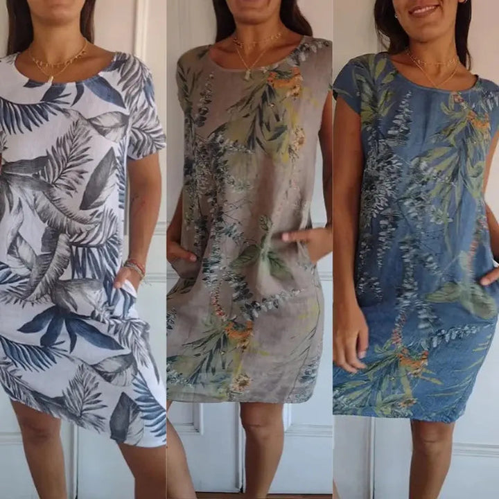Zirella™ jurk met ronde hals en botanische print