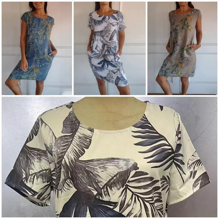 Zirella™ jurk met ronde hals en botanische print