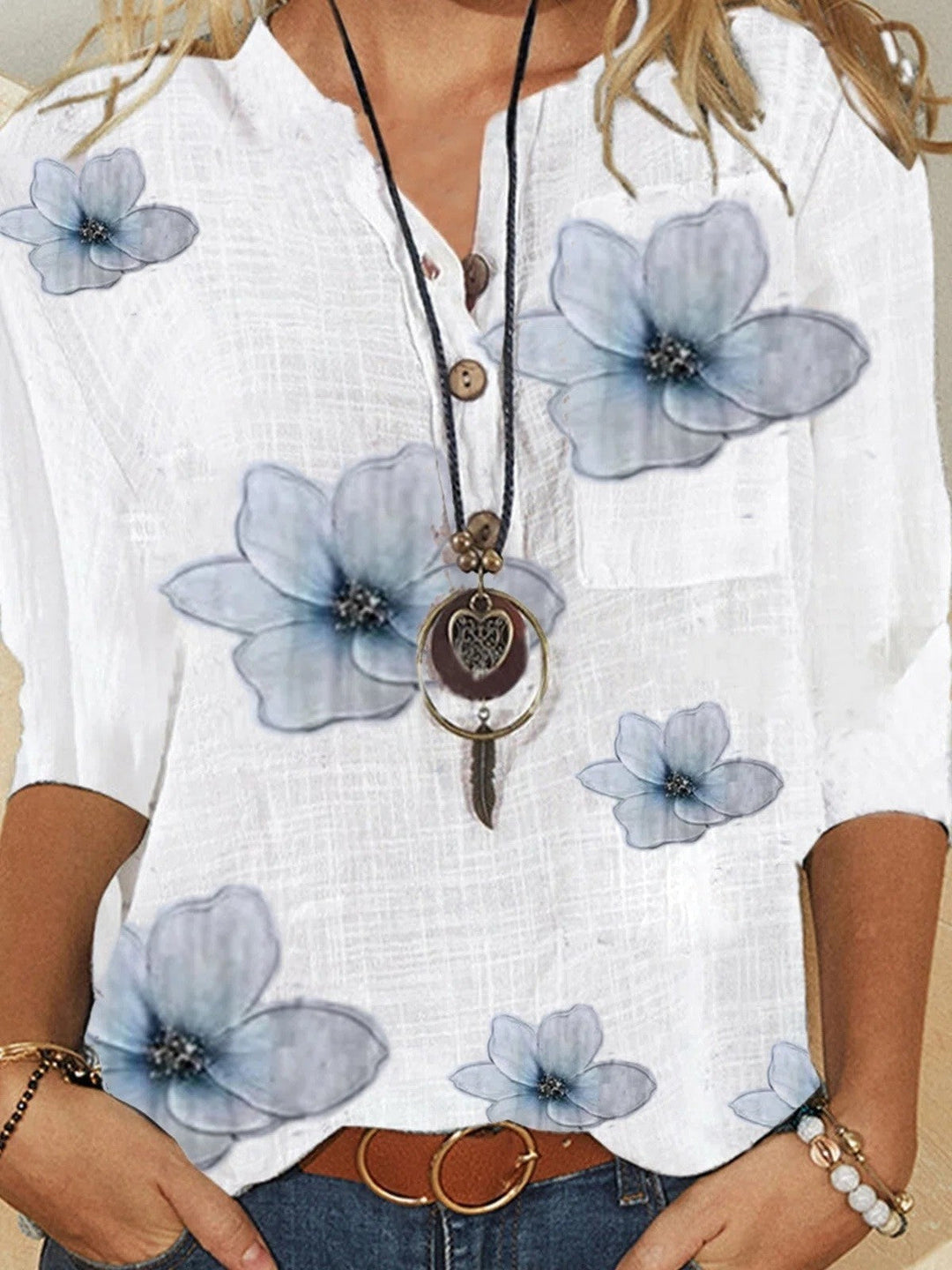 Floria™ Blouse met Print en Knopen