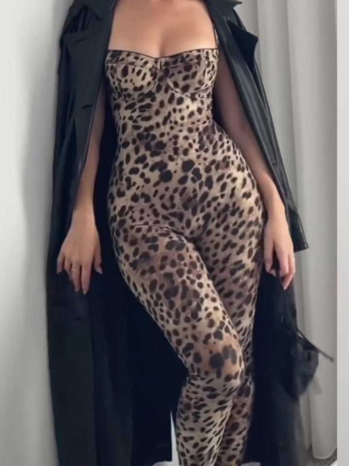 Mia™ Modieuze Mouwloze Luipaard Jumpsuit